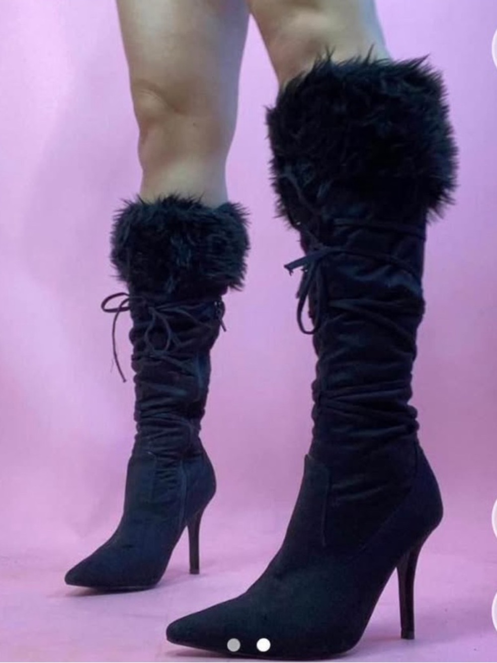 Women’s Black Faux Fur Trim Stiletto Boots